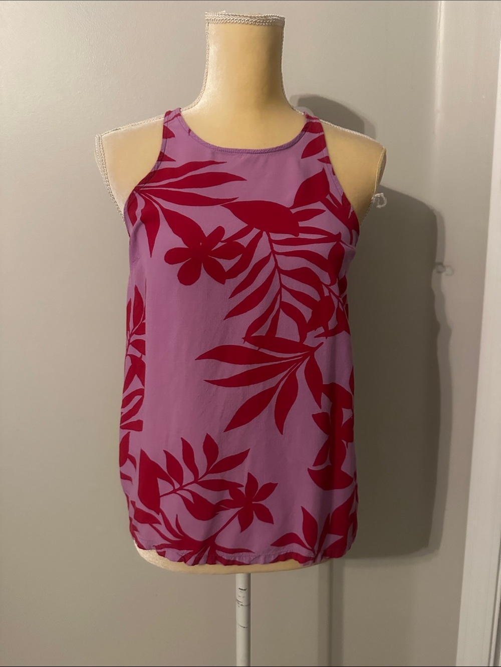 Sleeveless Floral Print Tank Top - Pink/Purple & Red